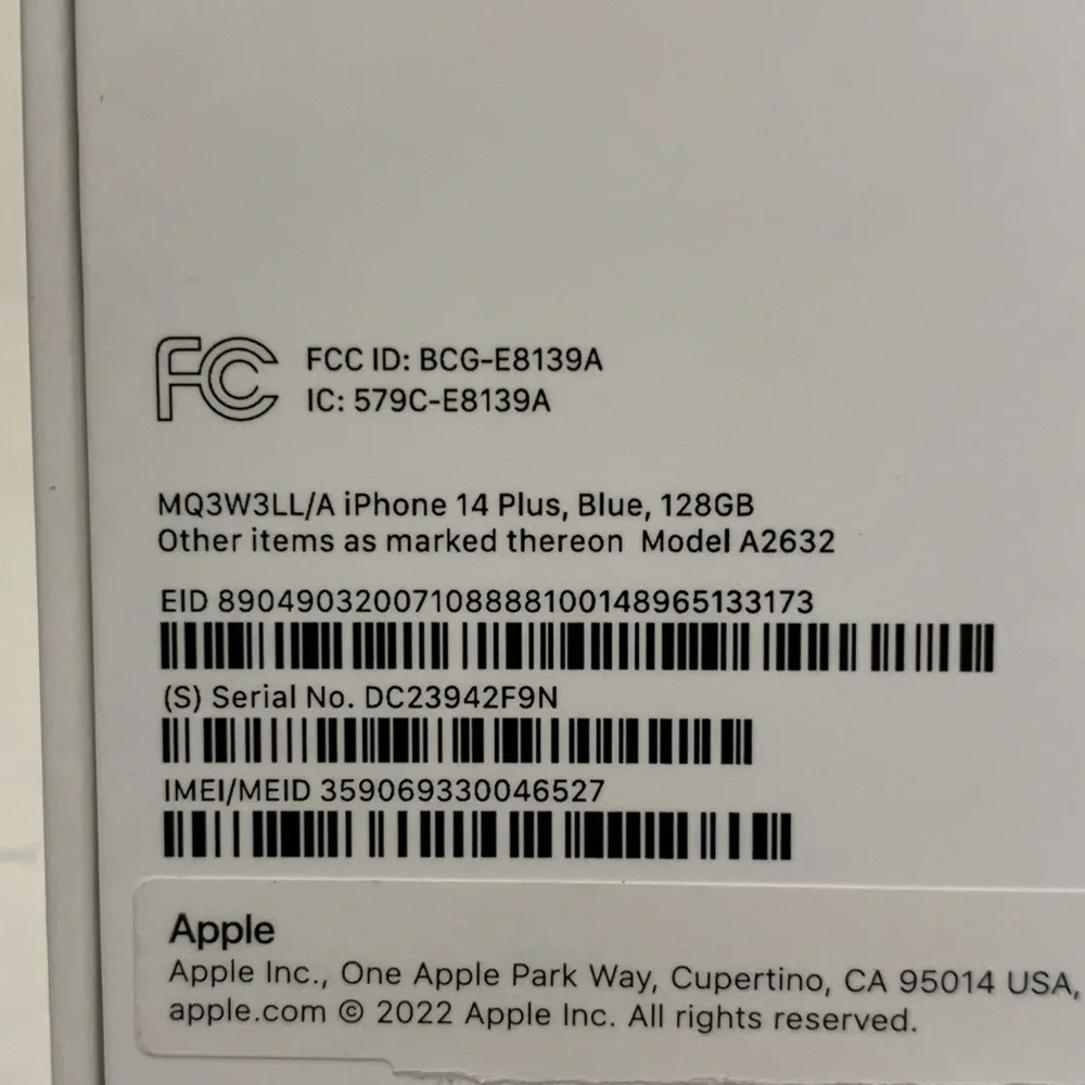 iPhone 14 Plus Blue 128gb Empty Box